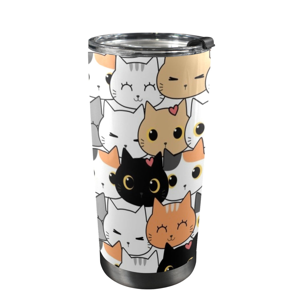 Cute Cartoon Cats - 20oz Mobile Tumbler with Lid (Black Lock) One Size 20oz Travel Mug animal Printed Offshore