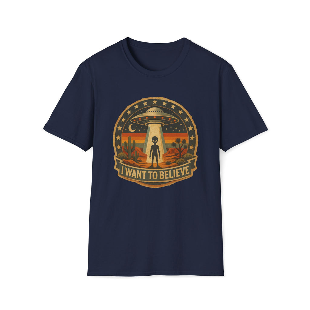 I Want To Believe UFO Alien Abduction Unisex T-Shirt Navy Unisex Adult T-shirt Globally Fulfilled Sci Fi