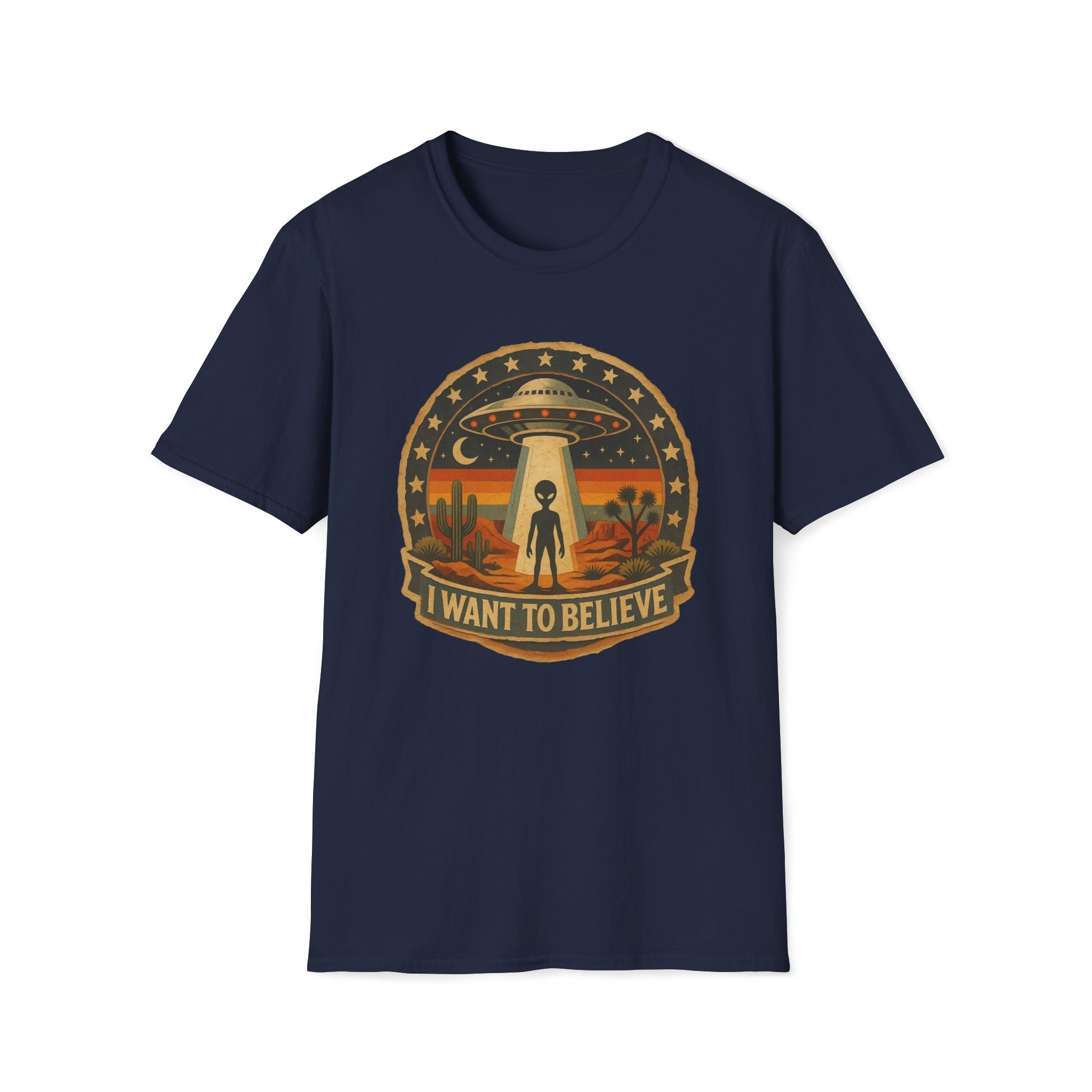 I Want To Believe UFO Alien Abduction Unisex T-Shirt Navy Unisex Adult T-shirt Globally Fulfilled Sci Fi