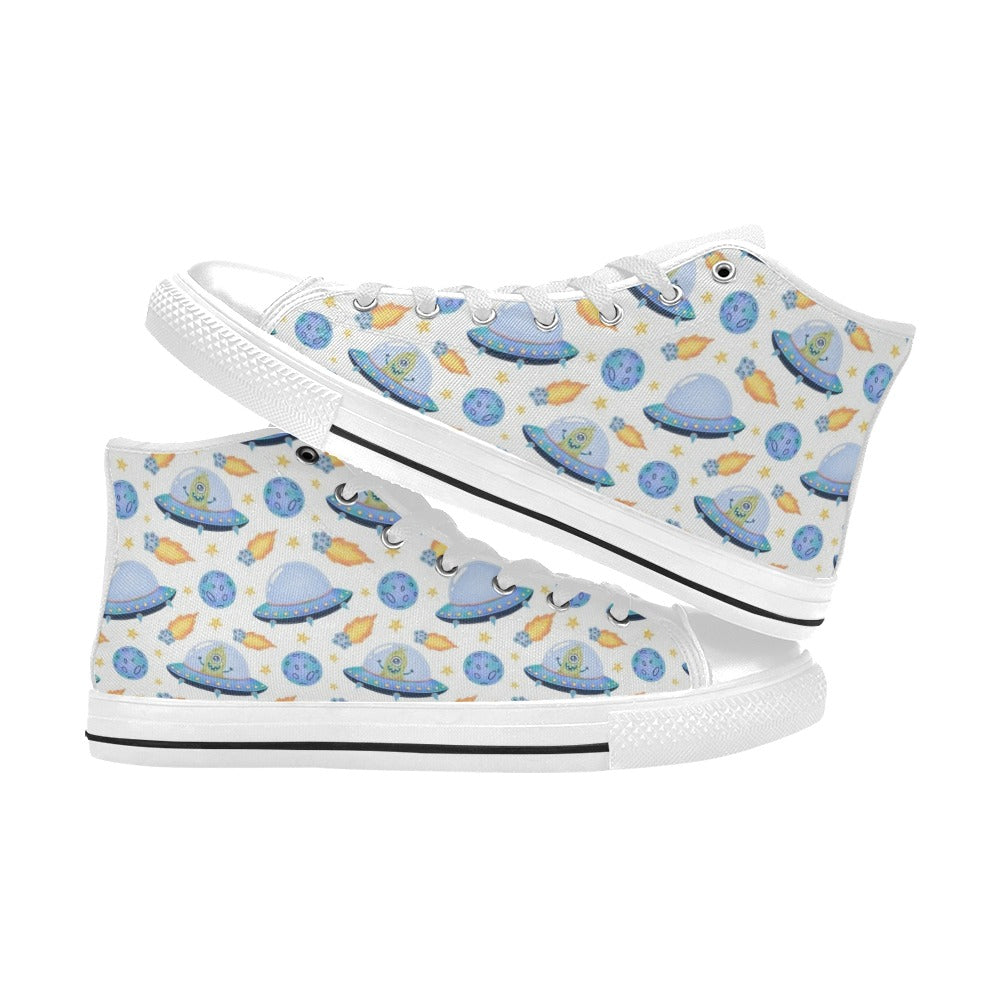 UFO's And Aliens Men's High Top Canvas Shoes Men's Classic High Top Canvas Shoes Printed Offshore Sci Fi