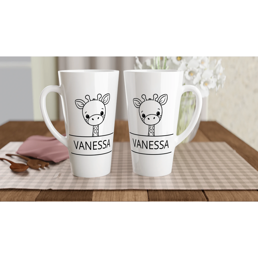 Personalise Giraffe Name White Latte 17oz Ceramic Mug Personalised Latte Mug animal customise Globally Fulfilled Name