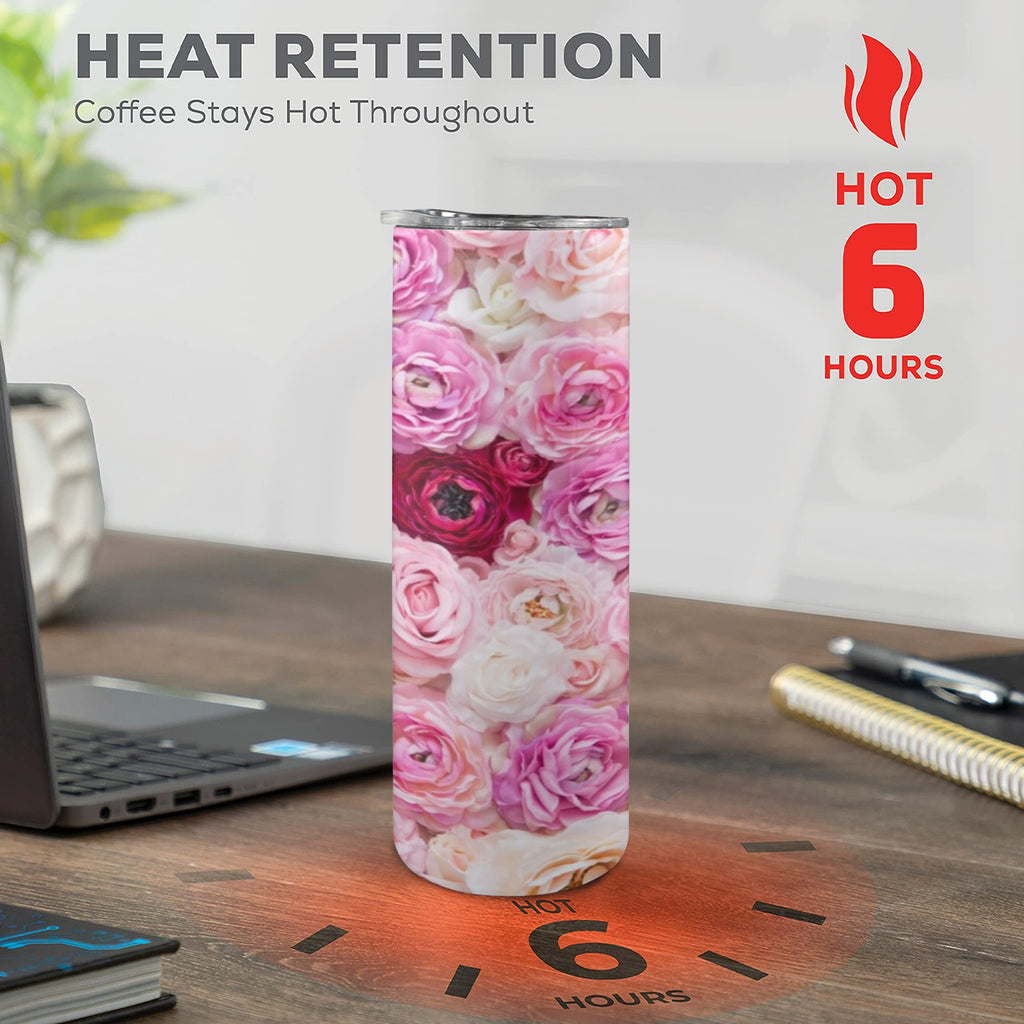 Pink Flowers 20oz Tall Skinny Tumbler with Lid and Straw