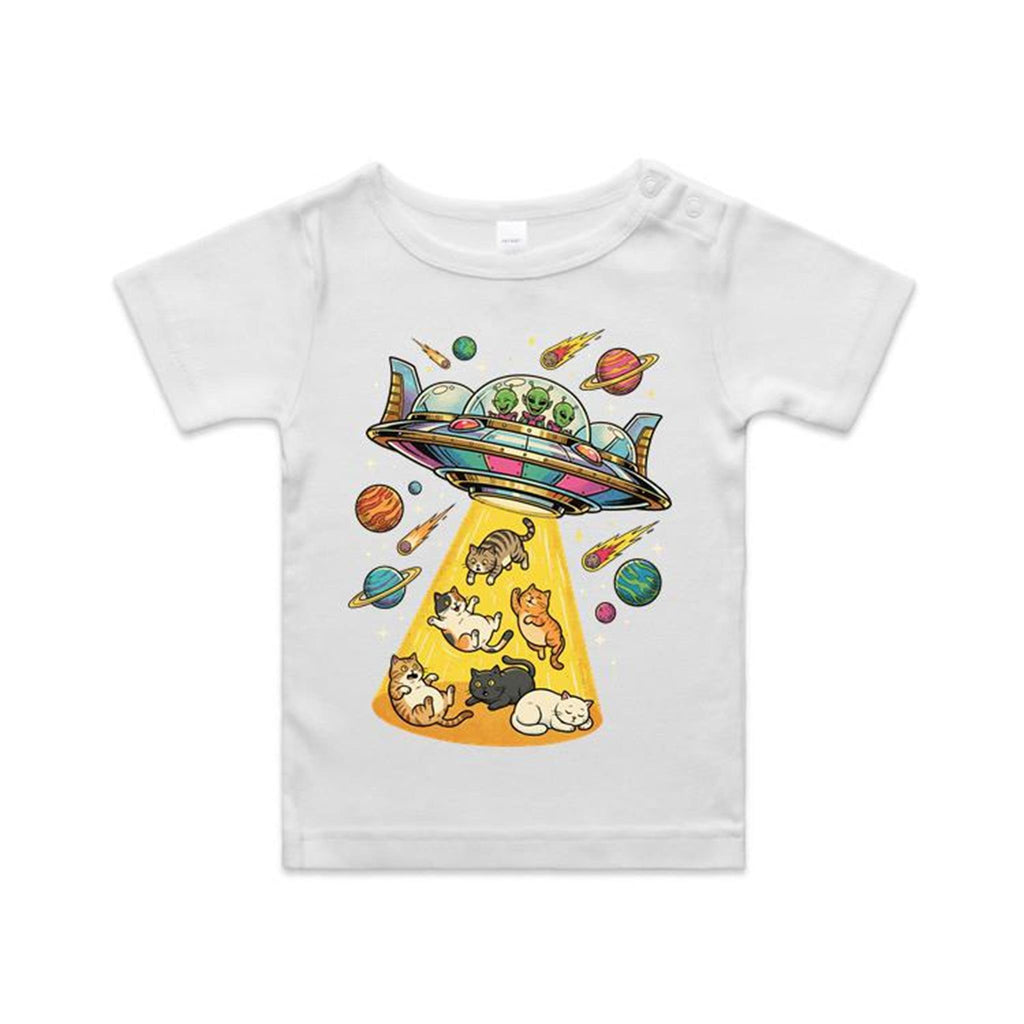 UFO Cat Abduction AS Colour Baby T-shirt White Baby T-shirt animal Printed In Australia Sci Fi