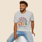 Turning 50, 1976 Vintage Floral Unisex Softstyle T-Shirt Ice Grey T-Shirt Australian Printer Birthday
