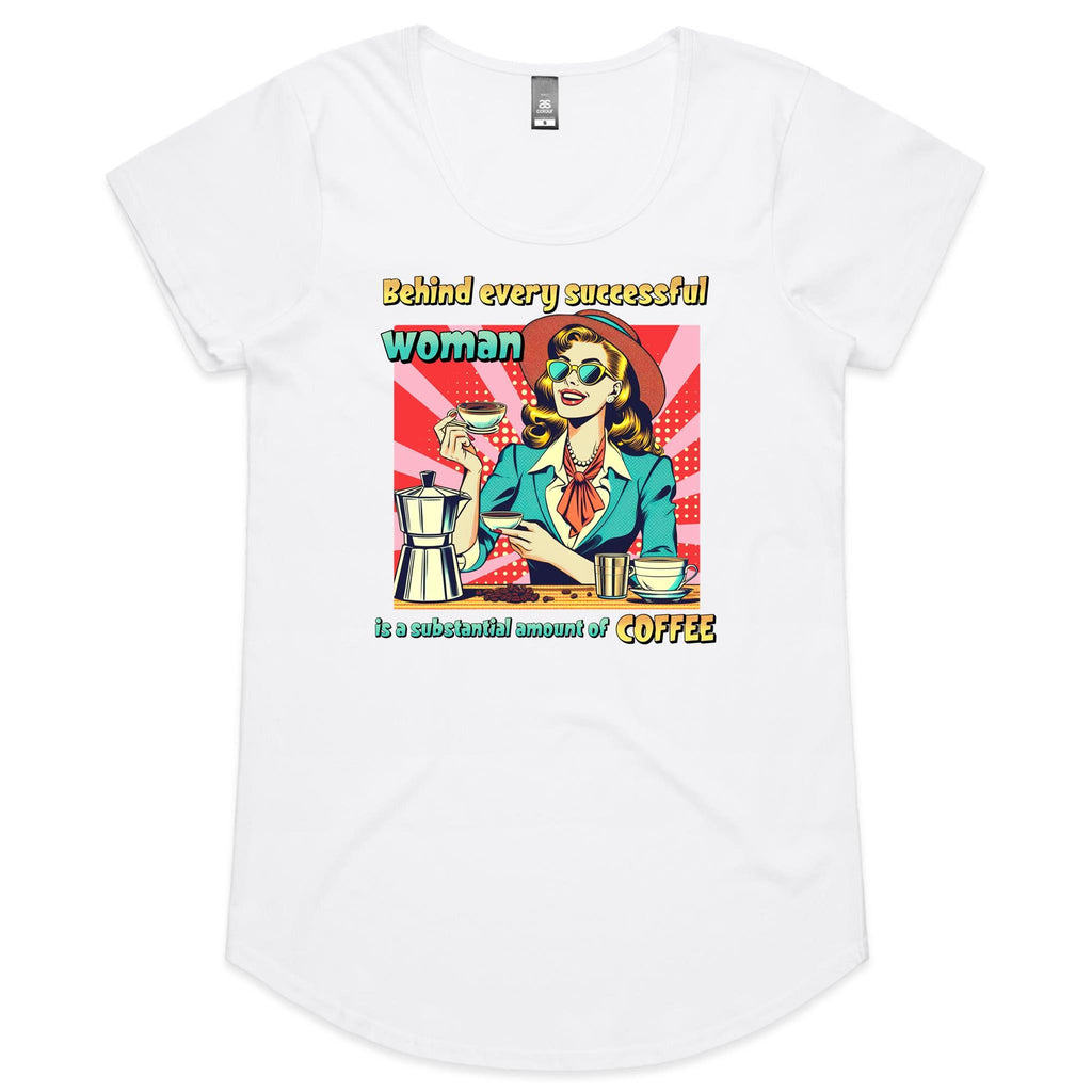 Retro Coffee Woman Women's AS Colour Scoop Neck T-Shirt White Womens Scoop Neck T-shirt Coffee Printed In Australia Retro