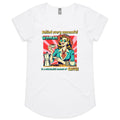 Retro Coffee Woman Women's AS Colour Scoop Neck T-Shirt White Womens Scoop Neck T-shirt Coffee Printed In Australia Retro