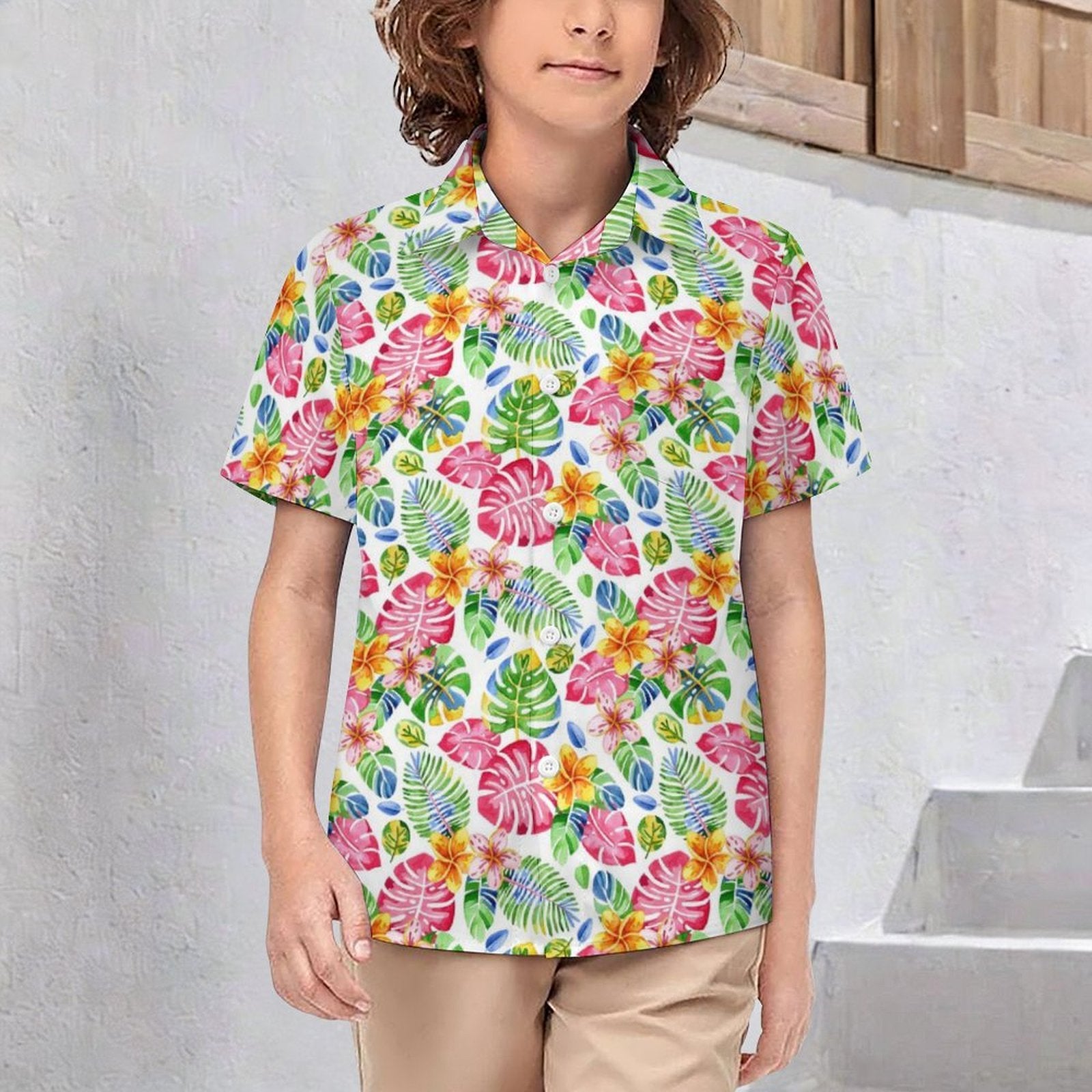 Bright Painted Tropical Kids Cotton Short Sleeve Shirt
