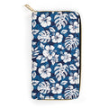 Blue Hawaiian Flower - PU Leather Wallet white 19.7x10.5cm Zippered Wallet / Purse Printed Offshore