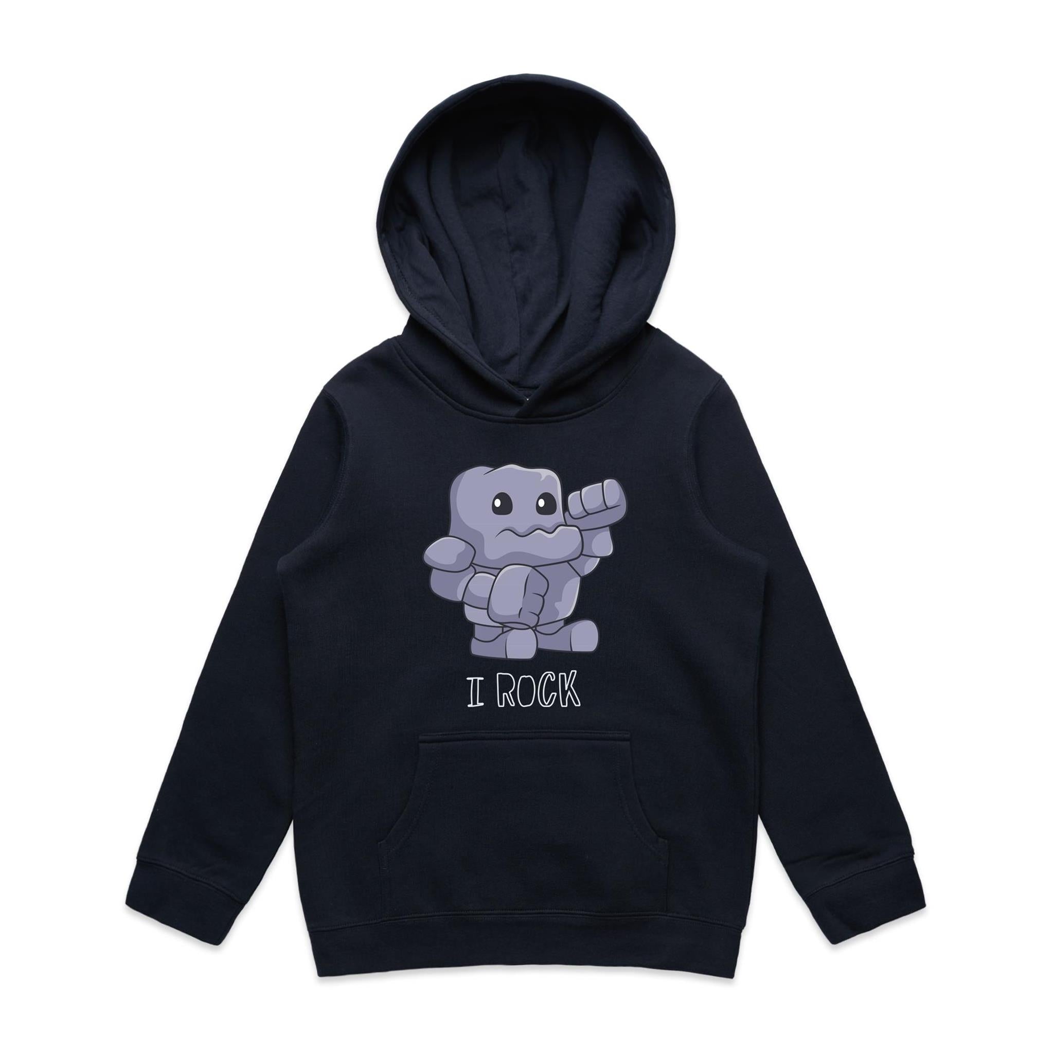 I Rock - Kids Hoodie Navy Kids Hoodie Printed In Australia