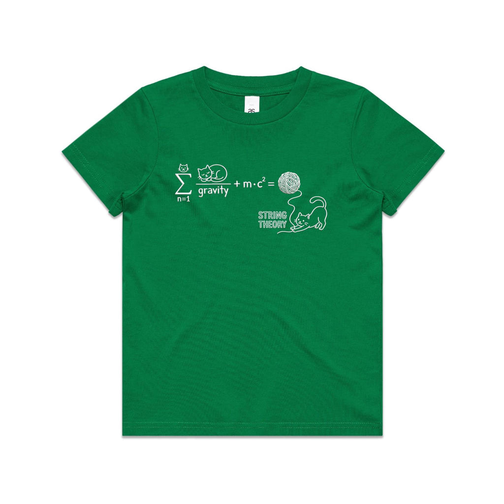 Cat String Theory Physics Kids AS Colour T-shirt Kelly Green Kids Youth T-shirt animal Printed In Australia Science