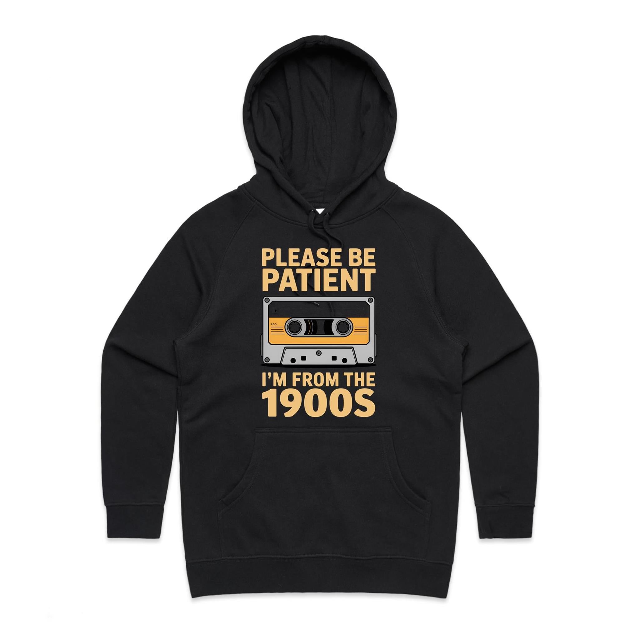 Please Be Patient, I'm From The 1900's Women's AS Colour Hoodie Black Womens Hoodie Music Printed In Australia Retro