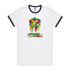 Melting Cube - Staple Ringer Tee White Navy Ringer T-Shirt Games Printed In Australia