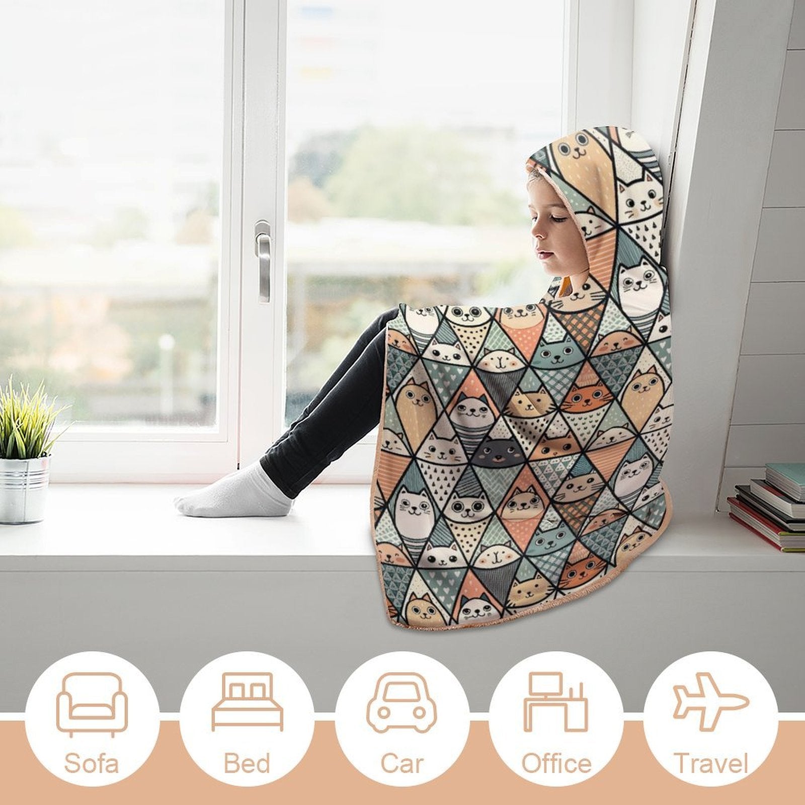 Diamond Cat Pattern Kids Hooded Blanket 100cm x 130cm Kids Hooded Blanket animal Printed Offshore