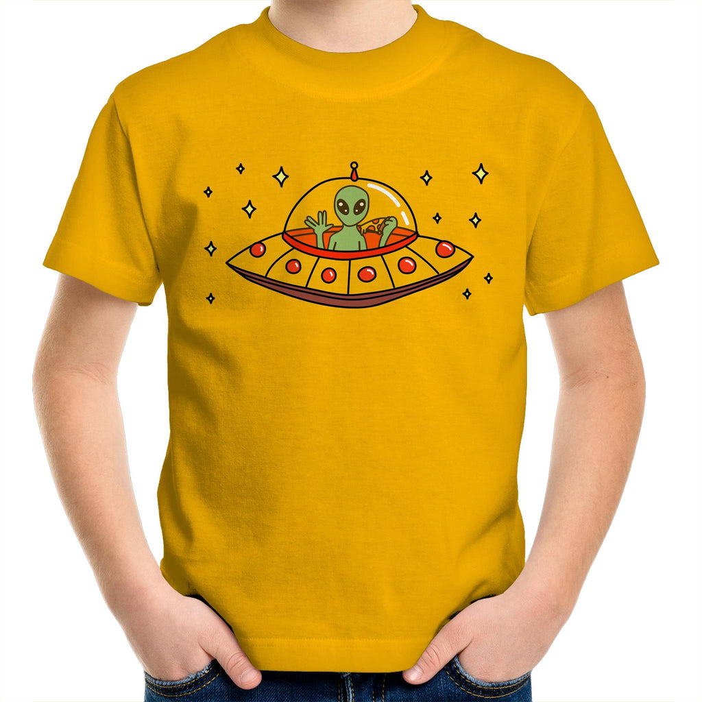 Alien Pizza - Kids Youth T-Shirt Gold Kids Youth T-shirt Food Printed In Australia Sci Fi