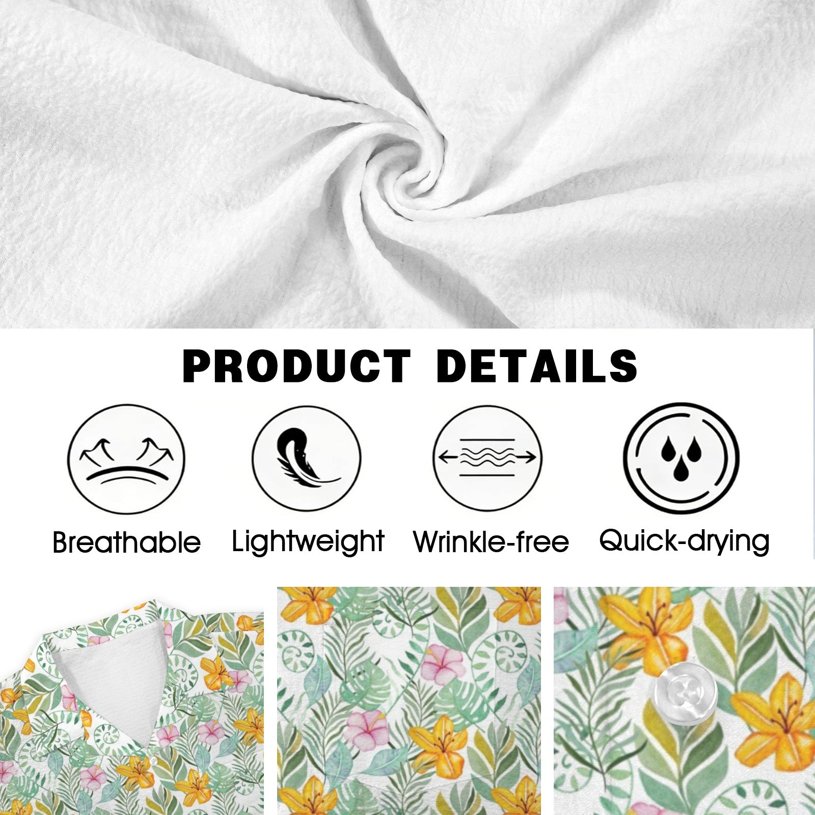 Tropical Flowers And Leaves Men's Crinkle Hawaiian Shirt