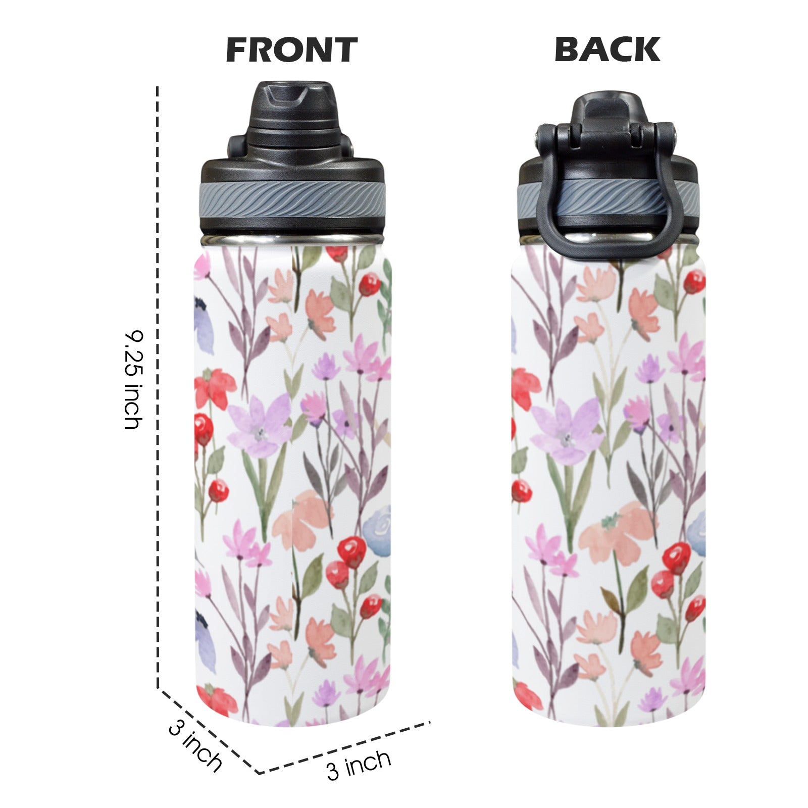 Floral Watercolour - Insulated Water Bottle with Dual-Use Lid (18oz) Insulated Water Bottle with Dual-Use Lid (18oz) Plants Printed Offshore