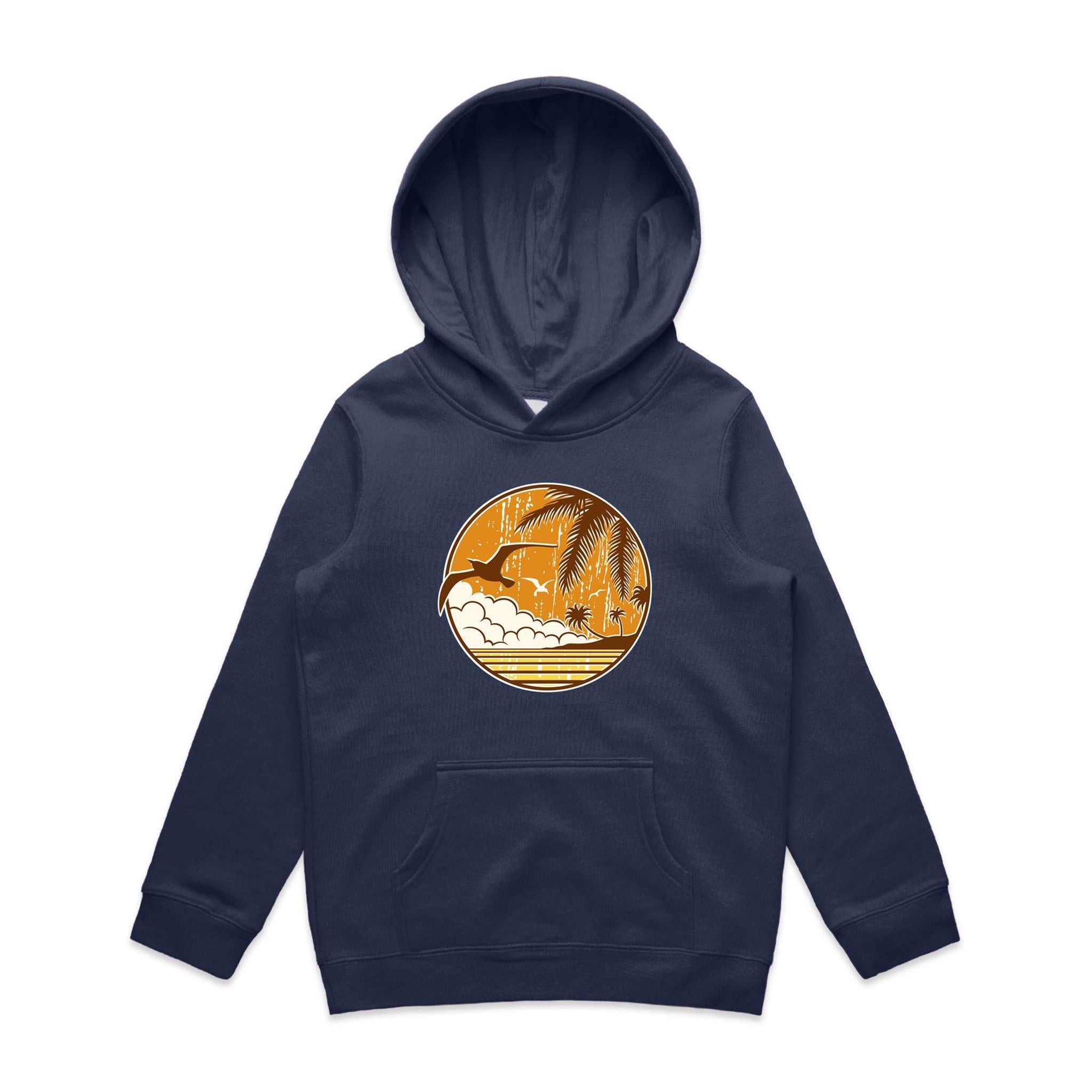Tropical Days - Kids Hoodie Midnight Blue Kids Hoodie Printed In Australia
