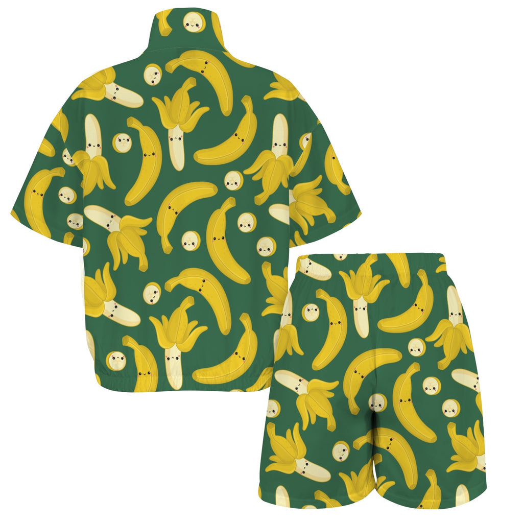 Happy Bananas Women's Windbreaker Short Set Women's Windbreaker Short Set Food Printed Offshore