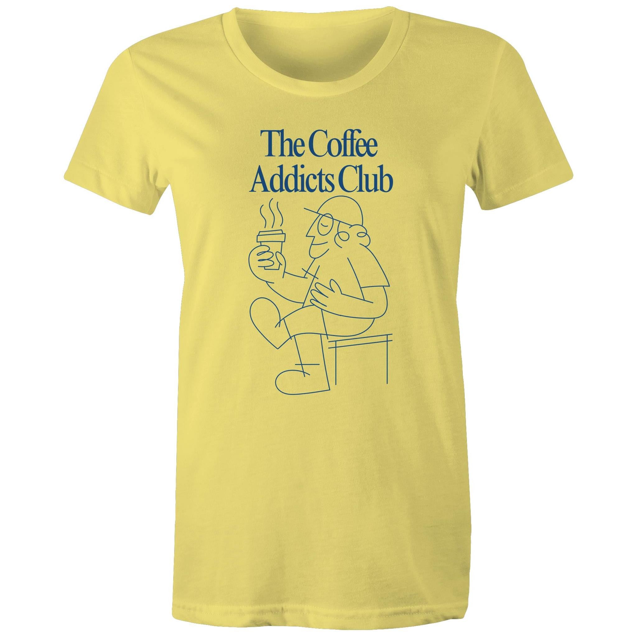 The Coffee Addicts Club - Womens T-shirt Yellow Womens T-shirt Coffee Printed In Australia