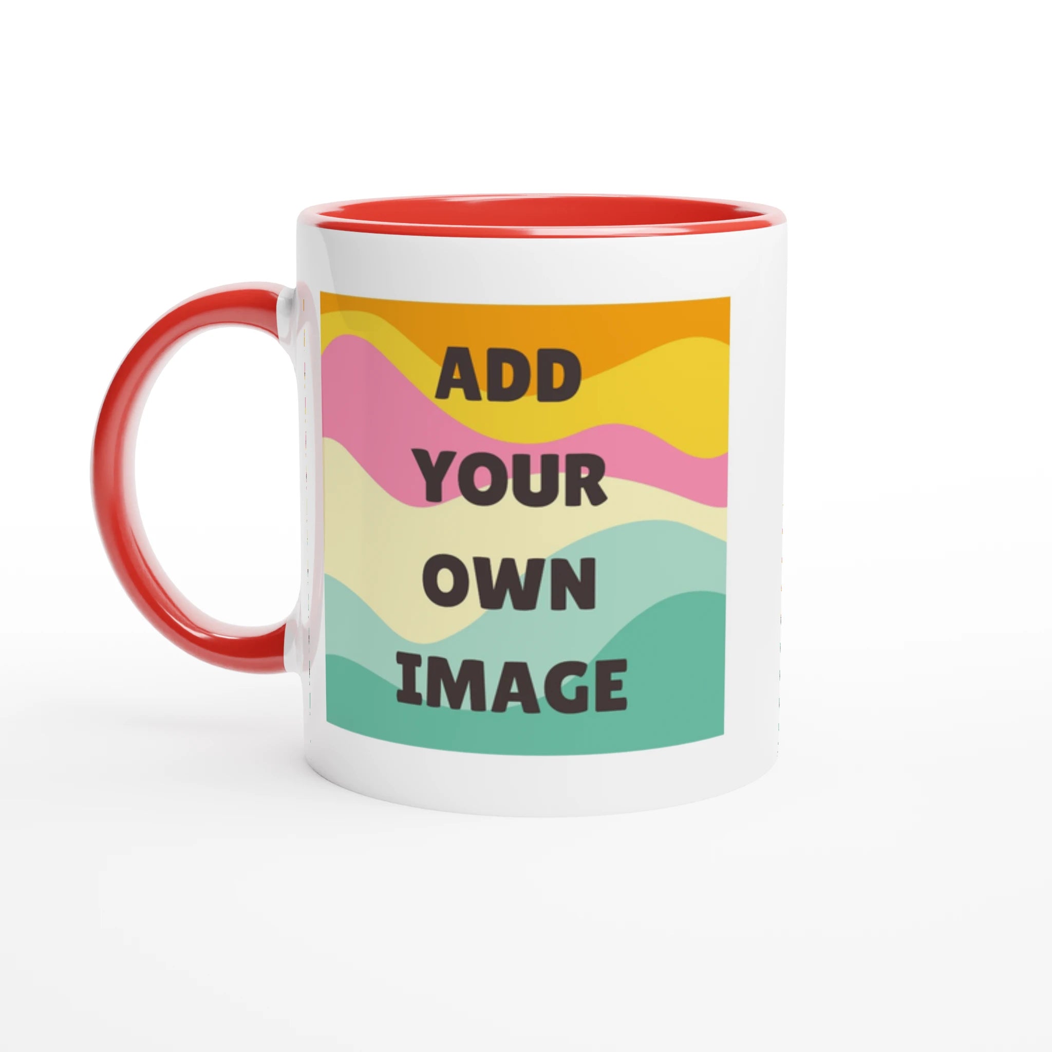 Personalised - Add Your Own Image - White 11oz Ceramic Mug with Colour Inside Ceramic Red Personalised 11oz Mug Customise Globally Fulfilled Personalise