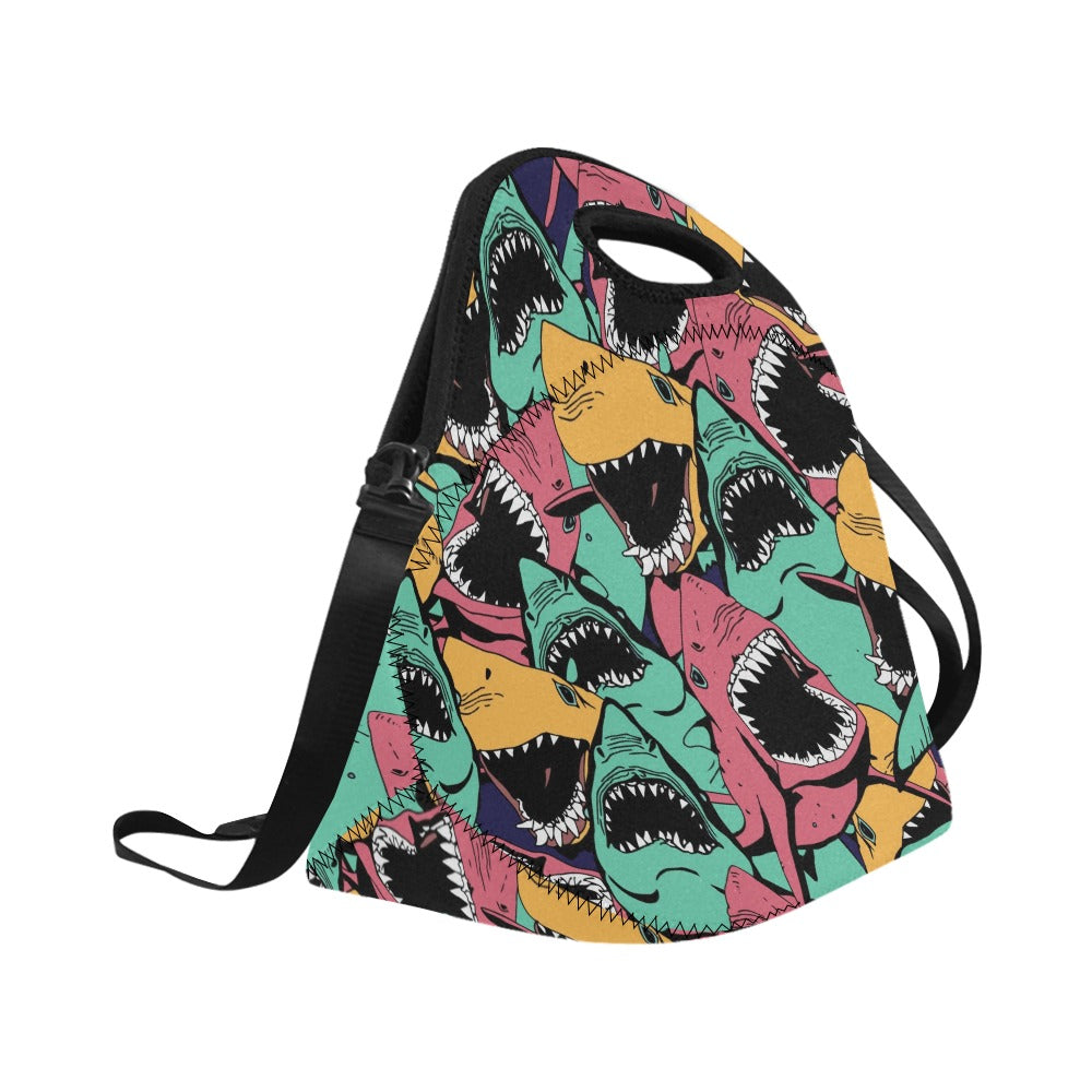Scary Sharks - Neoprene Lunch Bag Neoprene Lunch Bag Printed Offshore