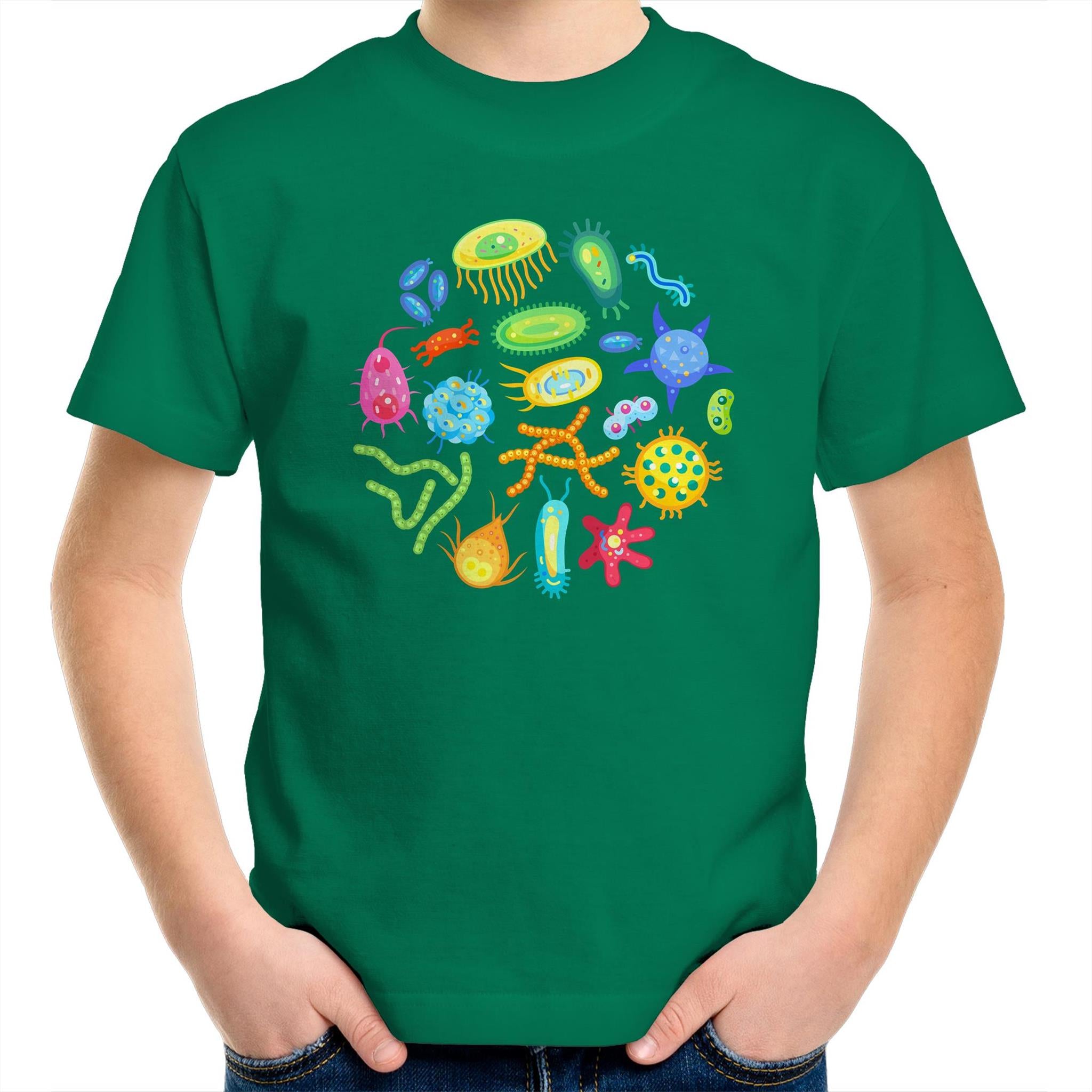 Under The Microscope, Science - Kids Youth T-Shirt Kelly Green Kids Youth T-shirt Printed In Australia Science