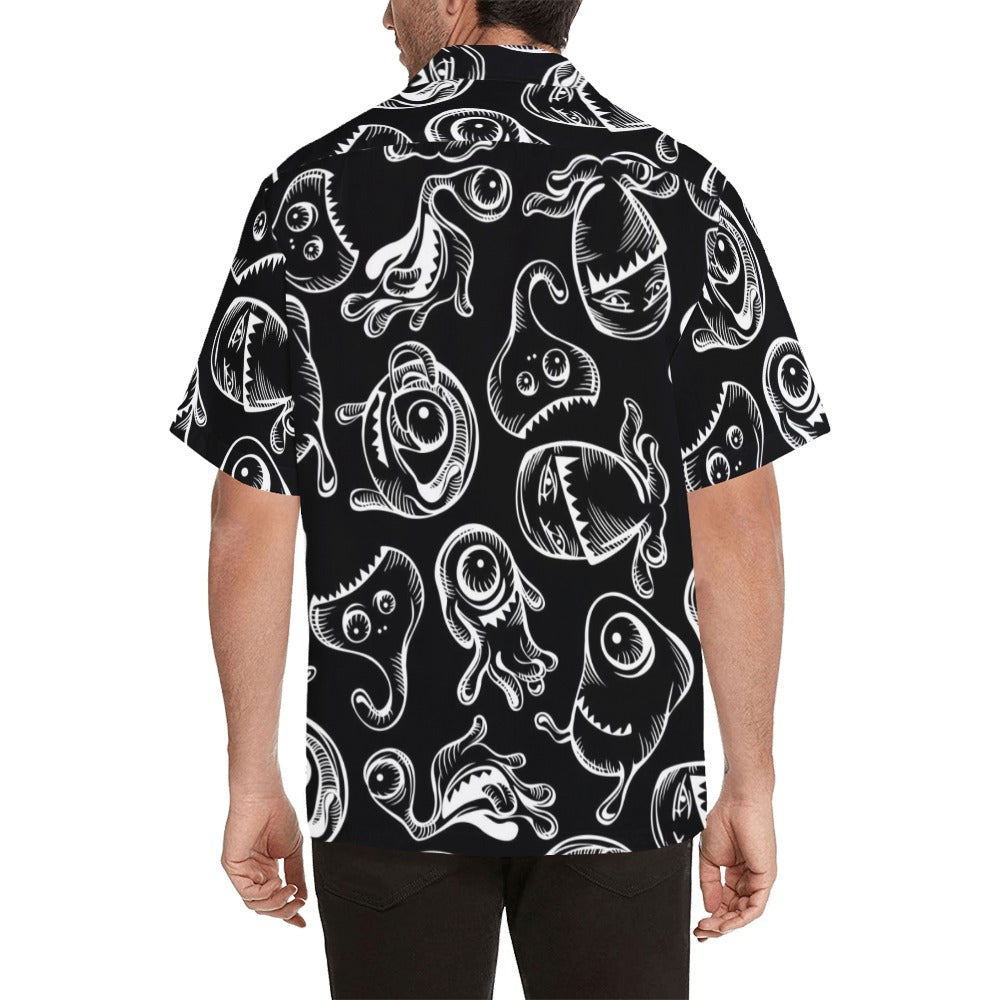 Monsters In Black And White - Mens Hawaiian Shirt