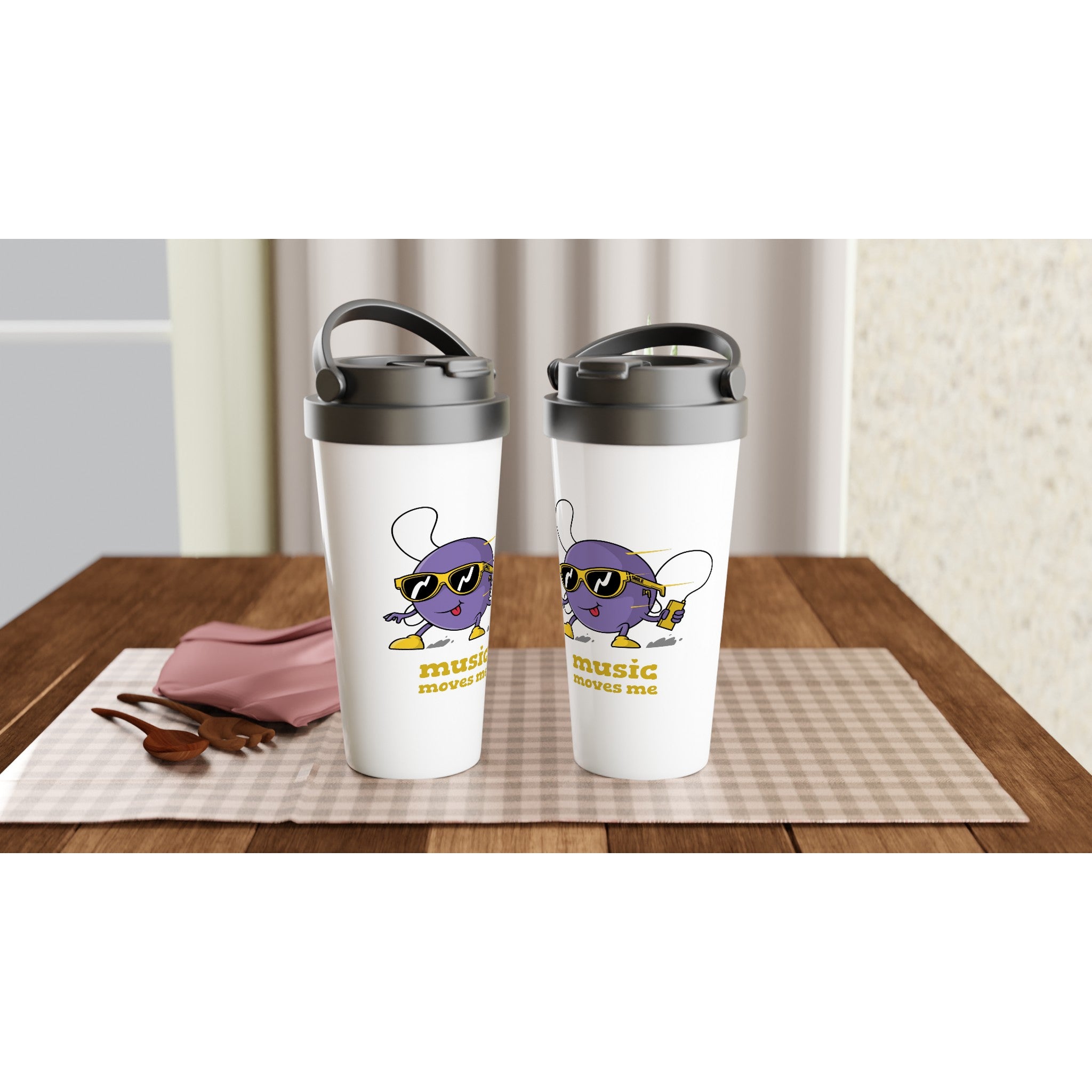 Music Moves Me - White 15oz Stainless Steel Travel Mug Travel Mug Globally Fulfilled Music