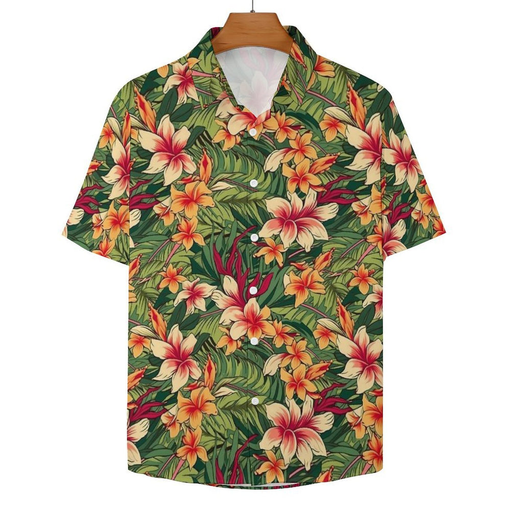 Vintage Hawaiian Floral Women's Collared Pocketless Short Sleeve Shirt