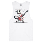 Cat Playing Guitar Mens Men's AS Colour Drop Arm Tank Top White Drop Arm Tank Top animal Music Printed In Australia