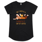 All I Need Is A Purrfect Cup Of Coffee, Cat - Womens Scoop Neck T-Shirt Black Womens Scoop Neck T-shirt animal Coffee Printed In Australia