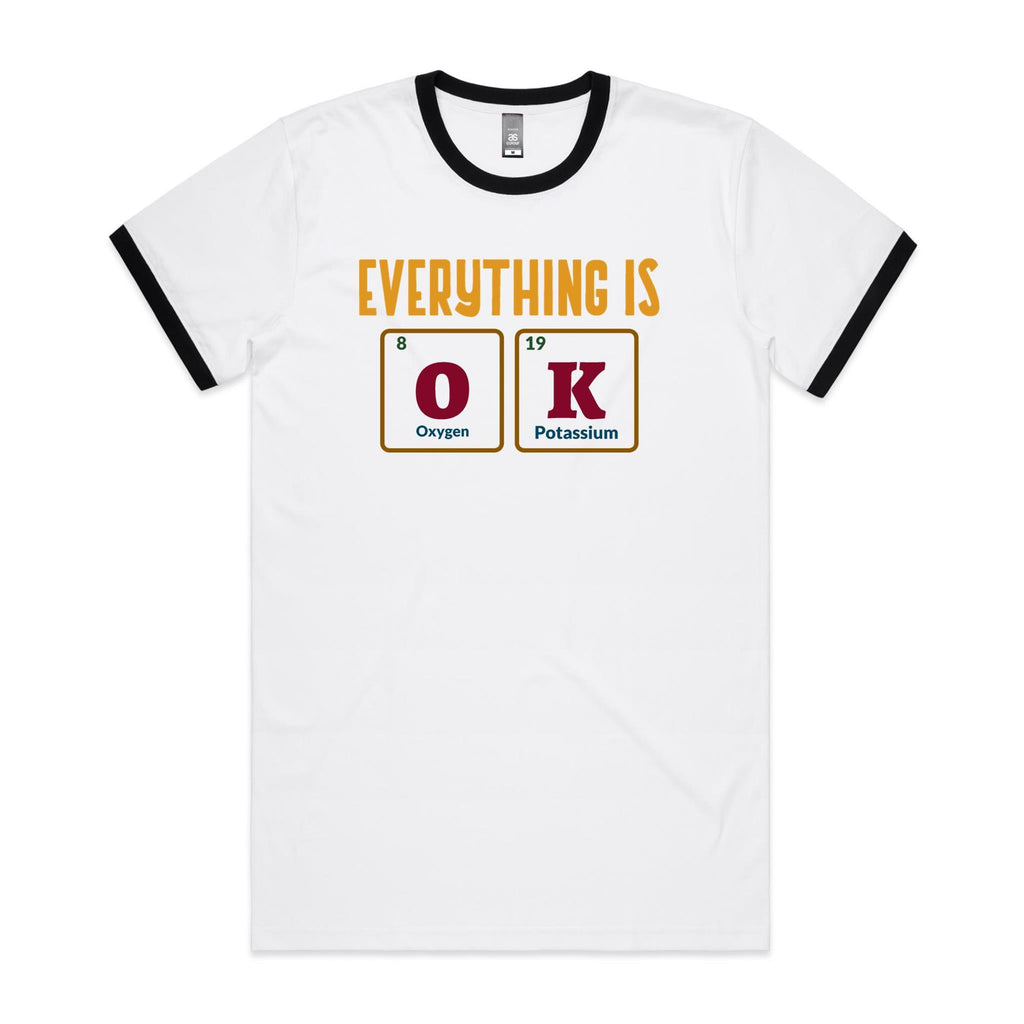Everything Is OK, Periodic Table - Staple Ringer Tee White Black Ringer T-Shirt Printed In Australia Science