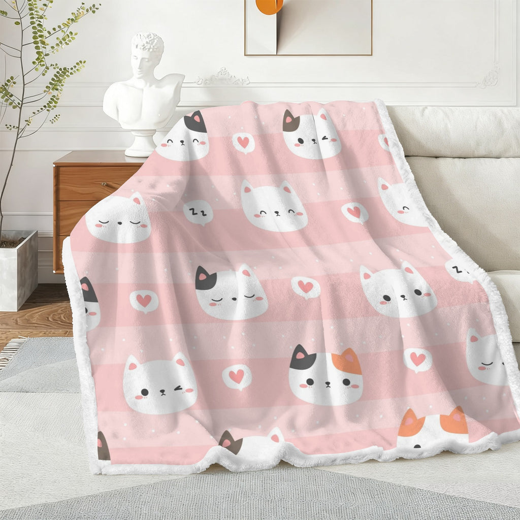 Pink Cats - Double-Layer Fleece Blanket 51"x59"