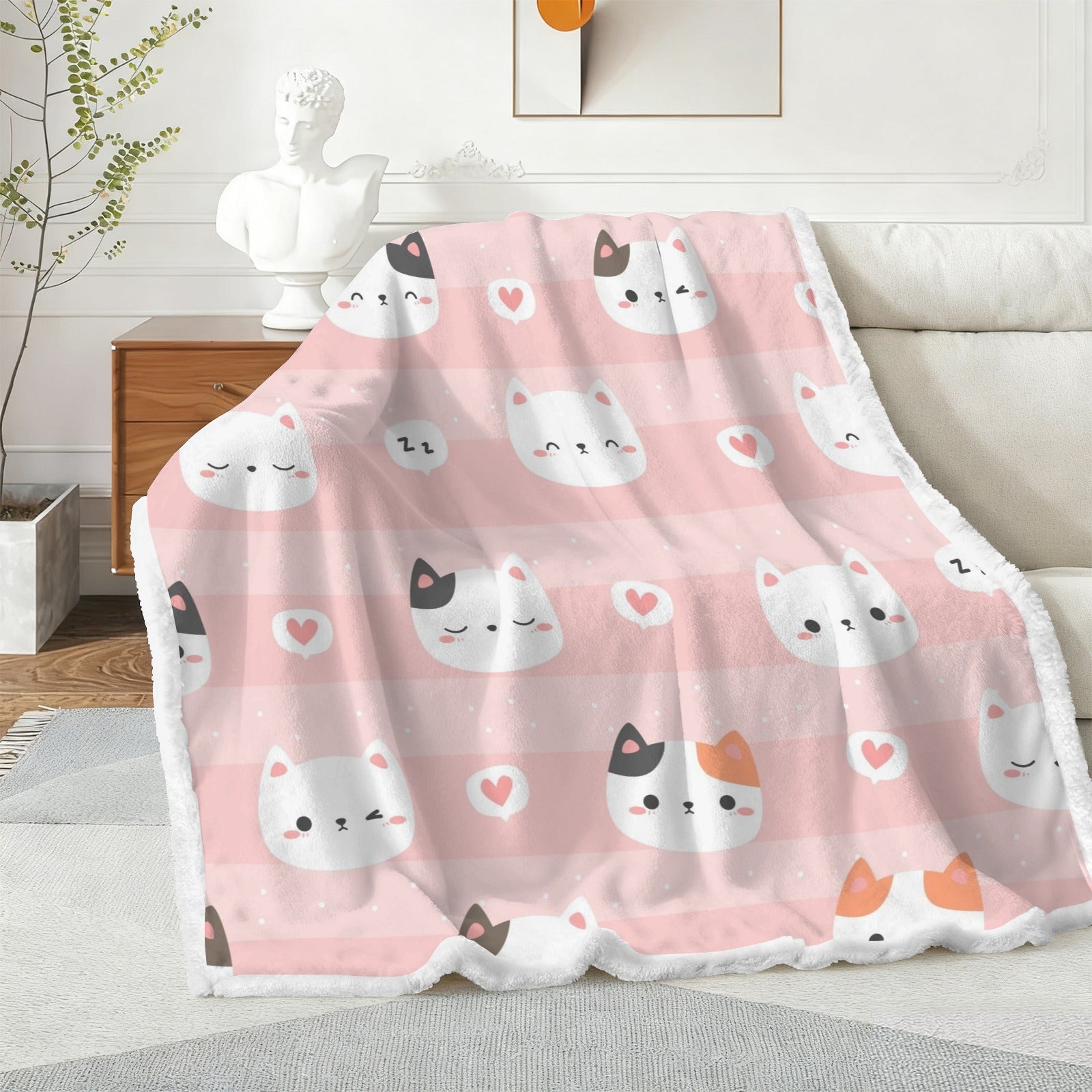Pink Cats - Double-Layer Fleece Blanket 51"x59"