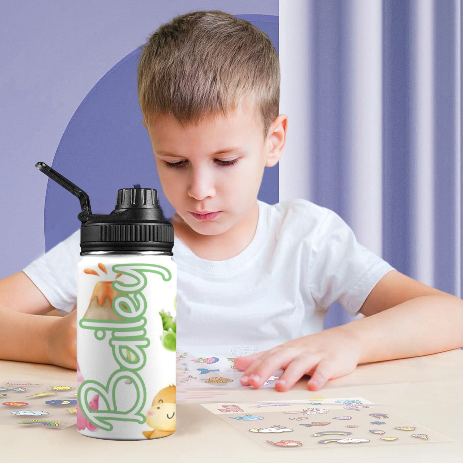 Personalised - Hatching Dinosaurs - Kids Stainless Steel Water Bottle
