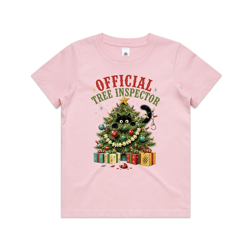 Official Tree Inspector Cat Kids Christmas T-shirt Pink Kids Christmas T-shirt Christmas Printed In Australia
