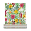 Tropical Flowers Ceramic Coasters (Square) white Ceramic Coasters Plants Printed Offshore