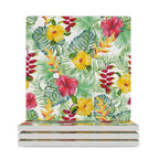 Tropical Flowers Ceramic Coasters (Square) white Ceramic Coasters Plants Printed Offshore