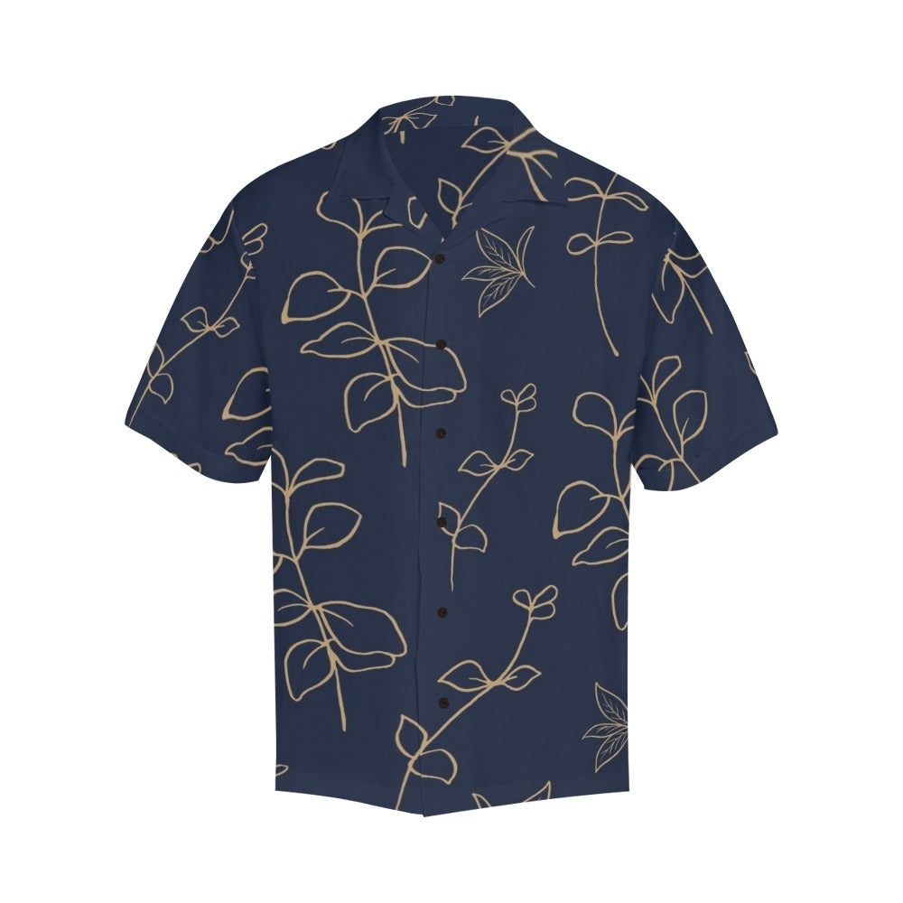 Gold Flowers On Navy - Mens Hawaiian Shirt