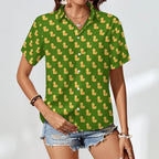 Rubber Ducks On Green Women's Collared Pocketless Short Sleeve Shirt