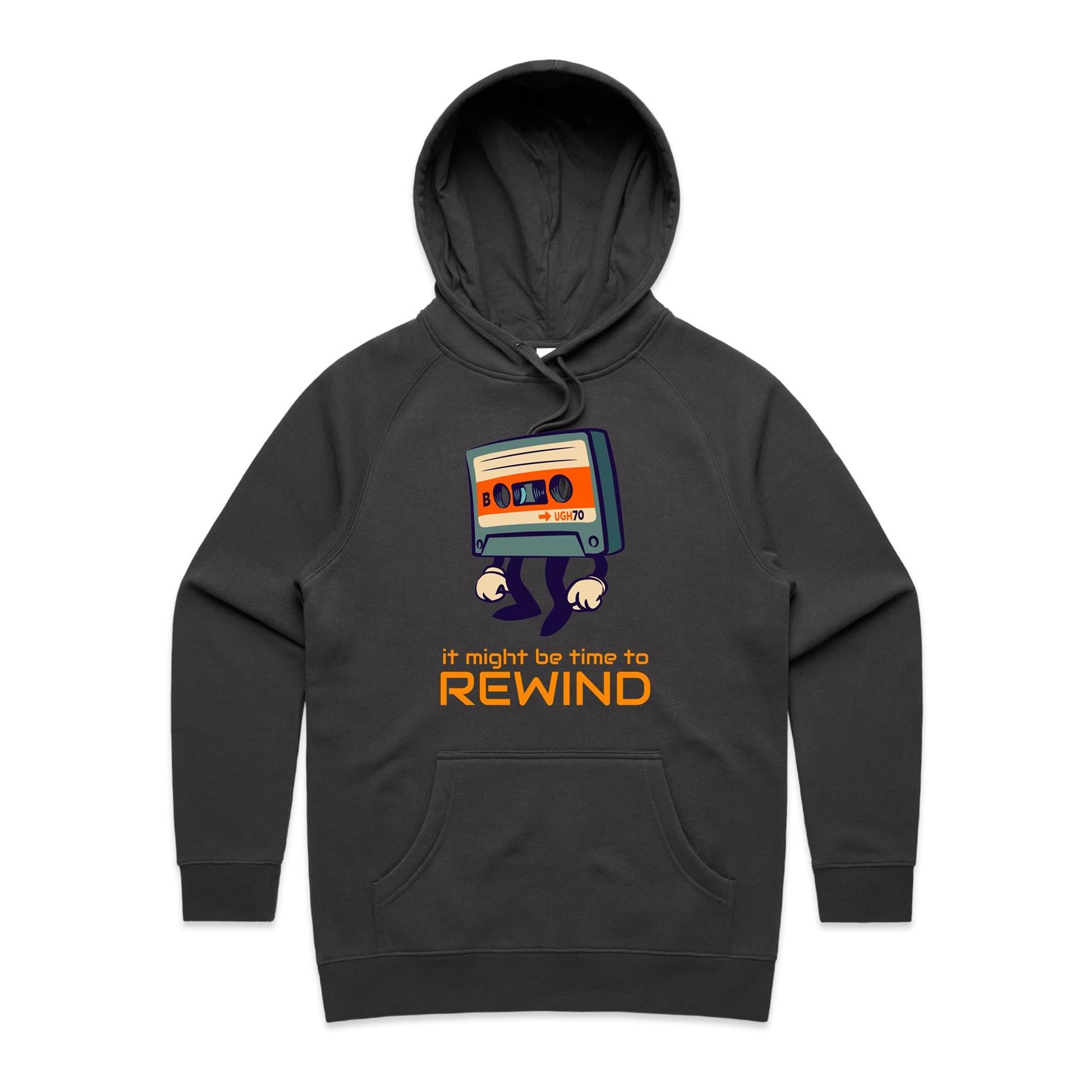It Might Be Time To Rewind, Cassette Tape - Womens Hoodie Coal Womens Hoodie Music Printed In Australia Retro