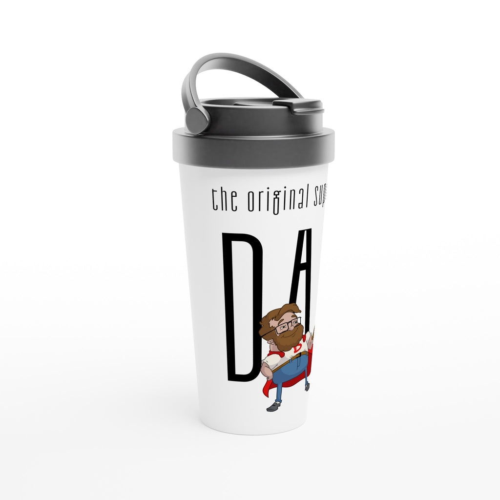Dad, The Original Superhero - White 15oz Stainless Steel Travel Mug Travel Mug comic Dad Globally Fulfilled