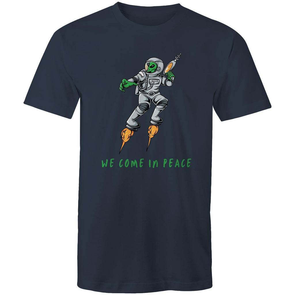 We Come In Peace, Alien - Mens T-Shirt Navy Mens T-shirt Printed In Australia Sci Fi