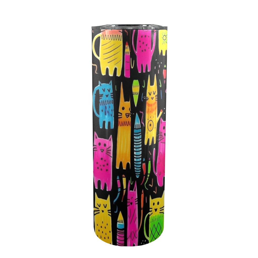 Colourful Cats - 20oz Tall Skinny Tumbler with Lid and Straw