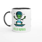 Personalised - Hello Humans - White 11oz Ceramic Mug with Colour Inside Ceramic Black Personalised 11oz Mug customise Globally Fulfilled personalise Sci Fi