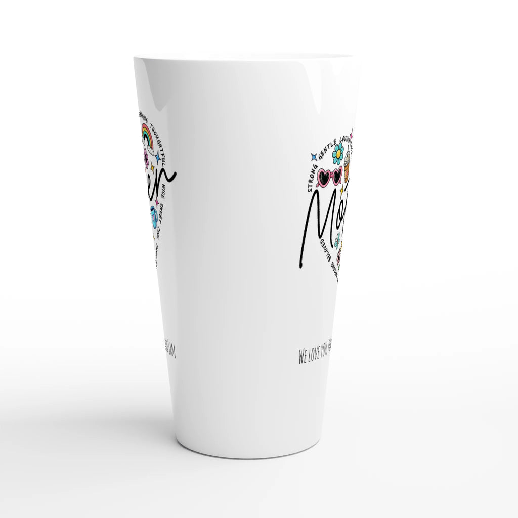 Personalise - Mother Heart Message - White Latte 17oz Ceramic Mug Personalised Latte Mug customise Globally Fulfilled Love Mum Name personalise