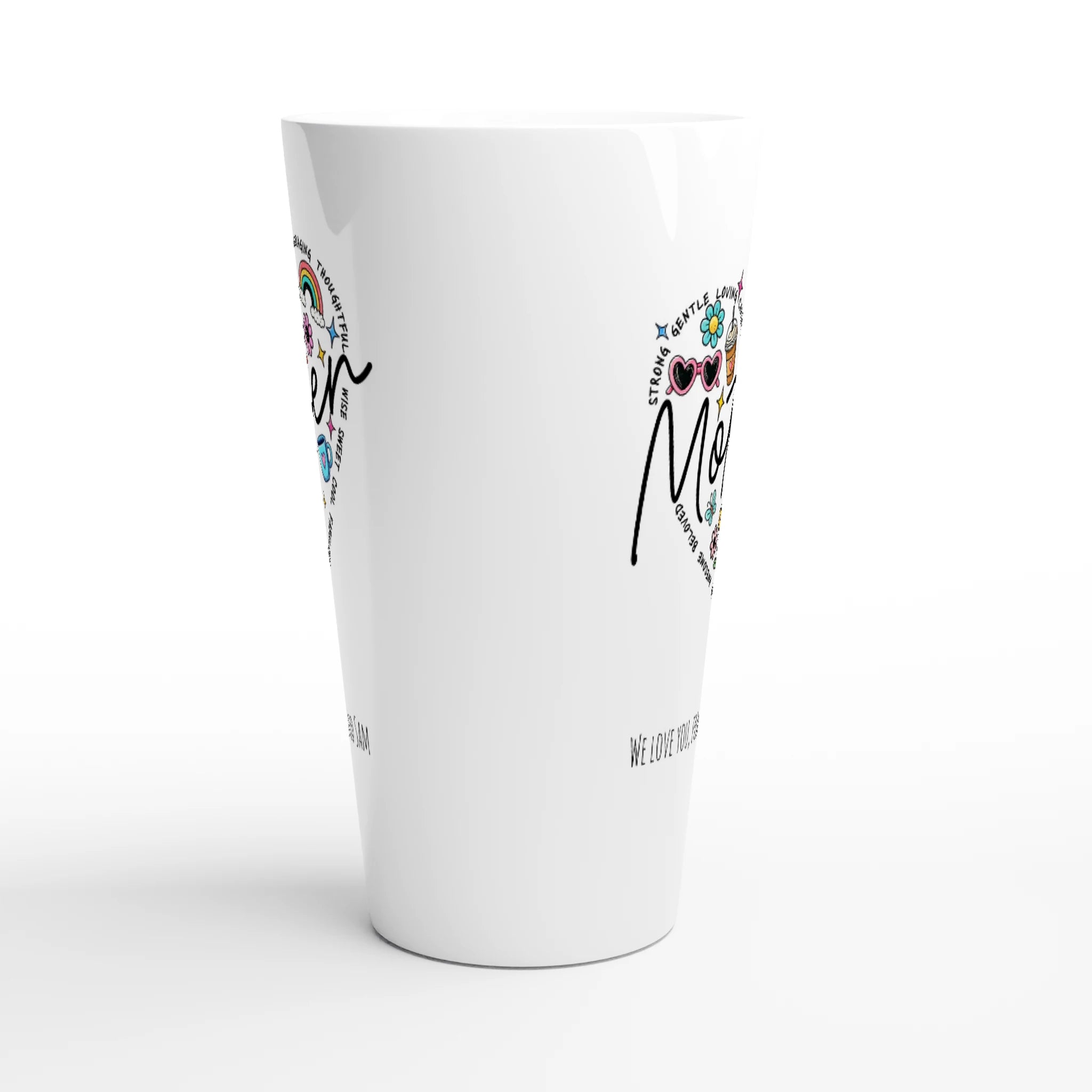 Personalise - Mother Heart Message - White Latte 17oz Ceramic Mug Personalised Latte Mug customise Globally Fulfilled Love Mum Name personalise