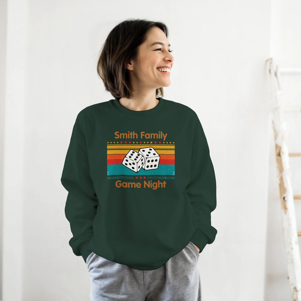Personalised - Dice, Family Games Night - Classic Unisex Crewneck Sweatshirt | Gildan® 18000 Forest Green Personalised Sweatshirt customise Games Globally Fulfilled personalise