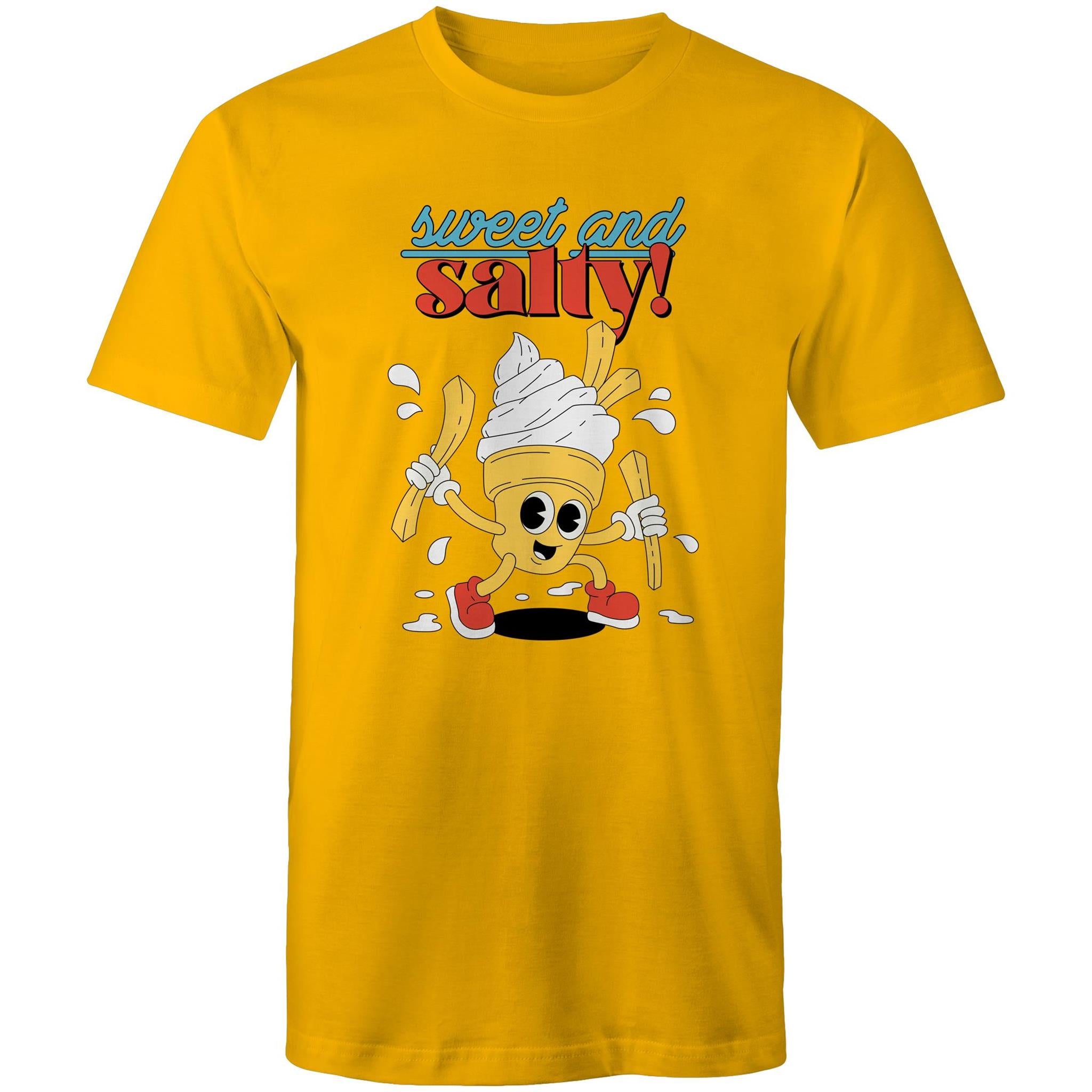Sweet And Salty, Ice Cream And Fries - Mens T-Shirt Gold Mens T-shirt Food Printed In Australia