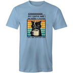 Shhh, My Coffee And I Are Having A Moment, Cat - Mens T-Shirt Carolina Blue Mens T-shirt animal Coffee Printed In Australia